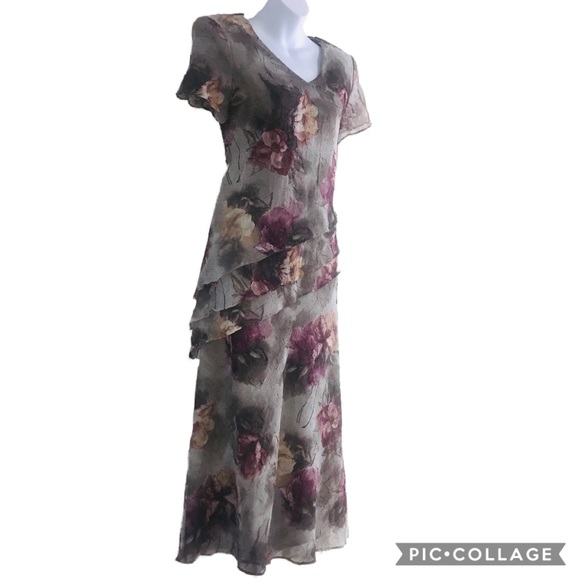 EUC S.L Fashions TIERED MAXI Green Floral Dress 6P - Picture 2 of 8